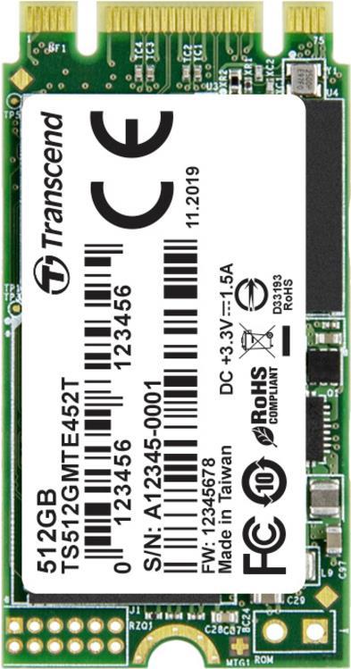 Transcend MTE452T - SSD - 512 GB - intern - M.2 2242 (doppelseitig) (M.2 2242 (doppelseitig)) - PCIe 3.1 x2 (NVMe) - AES