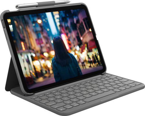 Logitech Slim Folio - Tastatur und Foliohülle - kabellos - Bluetooth LE - QWERTY - Nordisch (Dänisch/Finnisch/Norwegisch/Schwedisch) - Oxford Gray (920-011428)