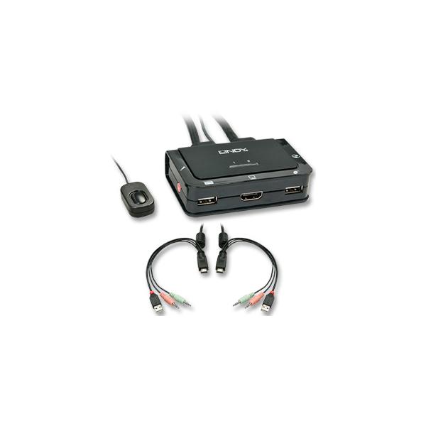 Lindy 42340 switch per keyboard-video-mouse [kvm] Nero (2 PORT HDMI USB 2.0 & AUDIO KVM SW)