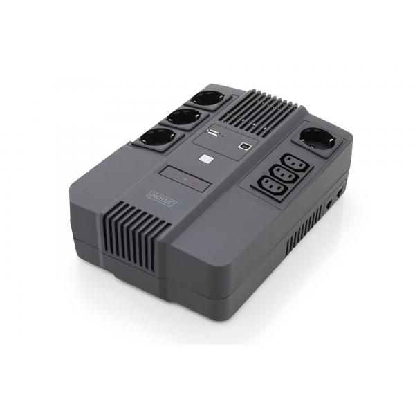 Digitus All-in-One USV, 800 VA/480 W, LED (ALLINONE UPS 800VA/480W LED 12V - 9AH 4XCEE 7/7 3XIEC C13 USB RJ45)