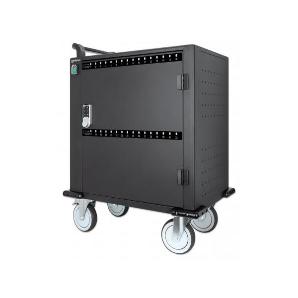 Manhattan 716000 portable device management cart& cabinet Carrello per la gestione dei dispositivi portatili Nero (Charging Cart via USB-C x32 Devices, Trolley, Suitable for iPads/other tablets/phones/smaller chromebooks, Power Delivery 18W per port [576W total],)