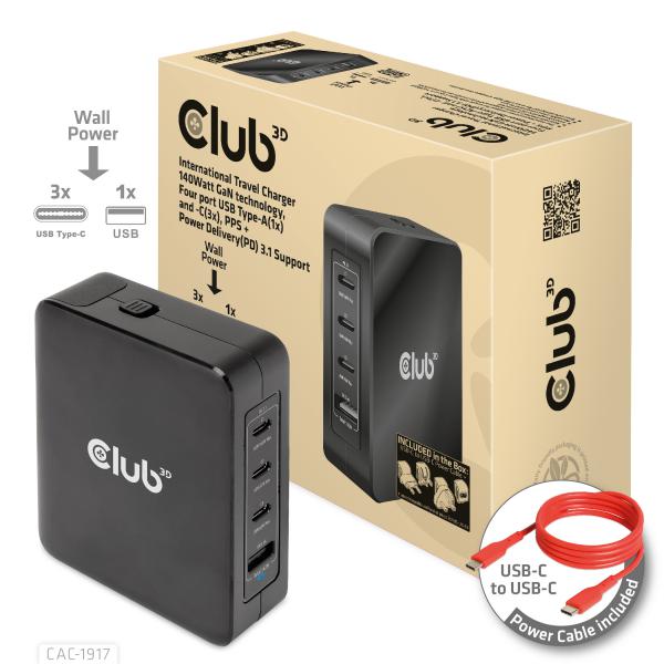 CLUB3D CAC-1917 alimentatore per computer 140 W (Club3D ReiseladegerÃ¤t 3xUSB Typ C,)