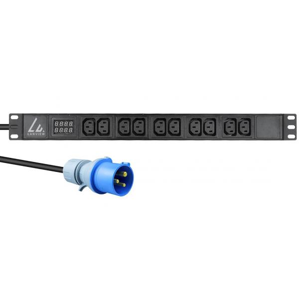 Lanview LVR-3MIEC-AMP-10C13 unità di distribuzione dell'energia [PDU] 10 presa[e] AC 1U Nero (19'' rack mount power strip, - 1U, 16A with 10 x C13 socket, - AMP meter and 3m power cord and IEC 60309 16A plug - Warranty: 60M)