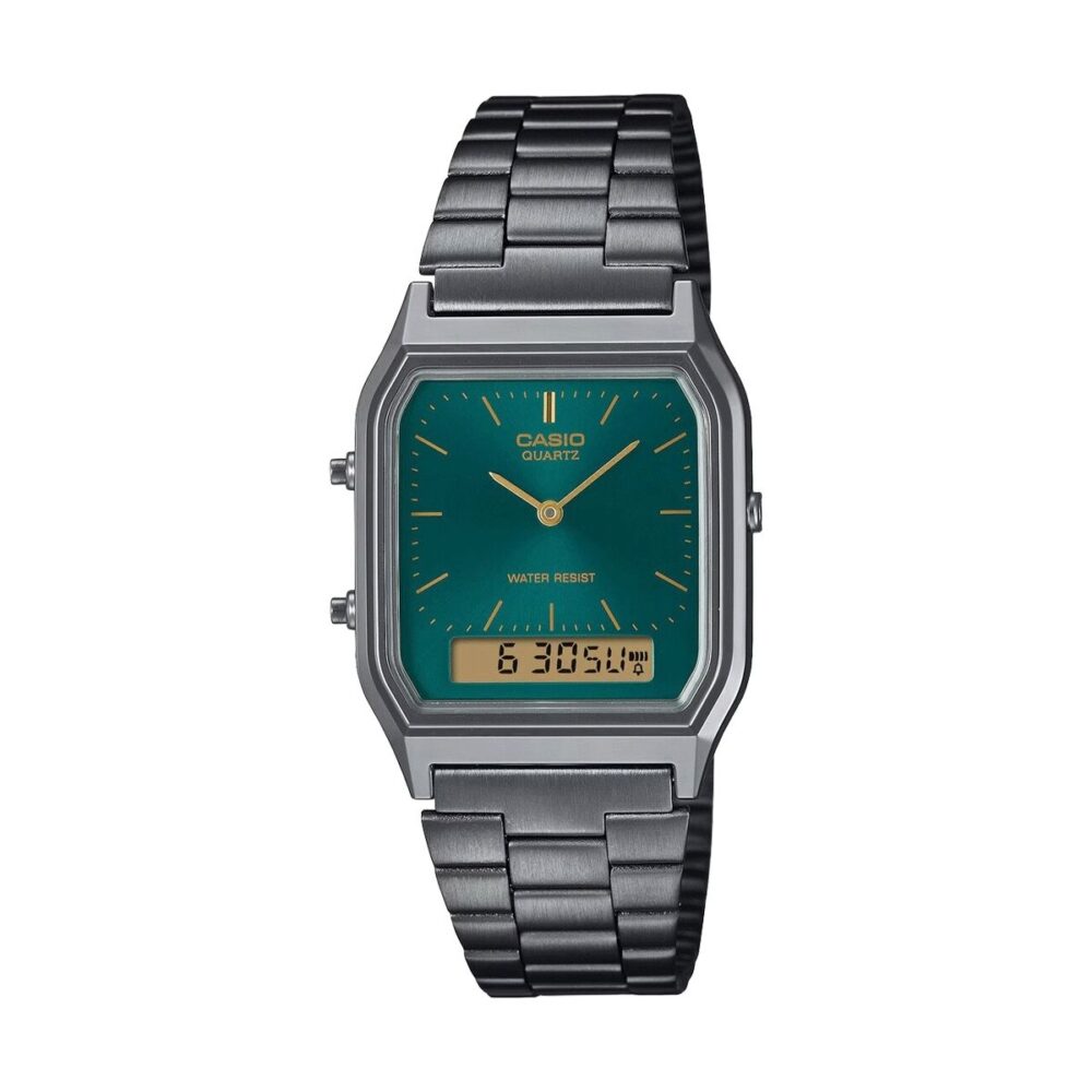 CASIO VINTAGE Mod. EDGY COLLECTION GUN METAL - EMERALD GREEN