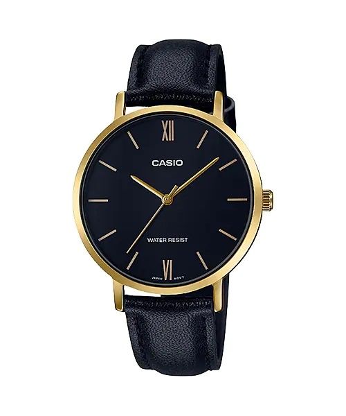 CASIO COLLECTION Mod. MINIMAL GOLD. LEATHER - BLACK