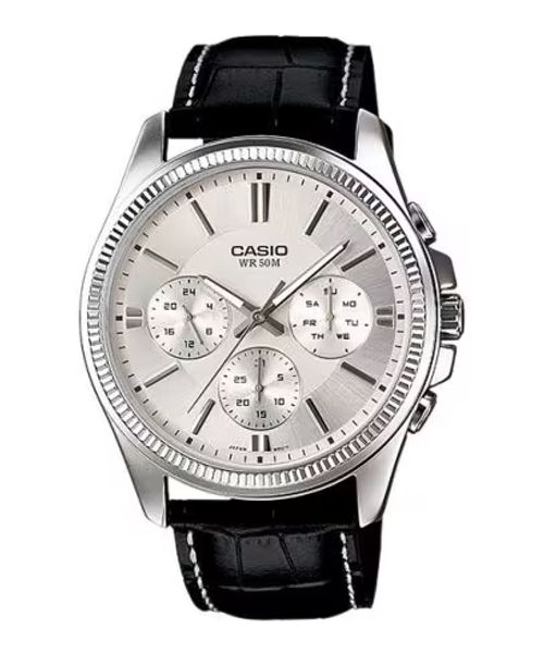 CASIO Mod. DAY DATE MULTIFUNCTION.  LEATHER - WHITE