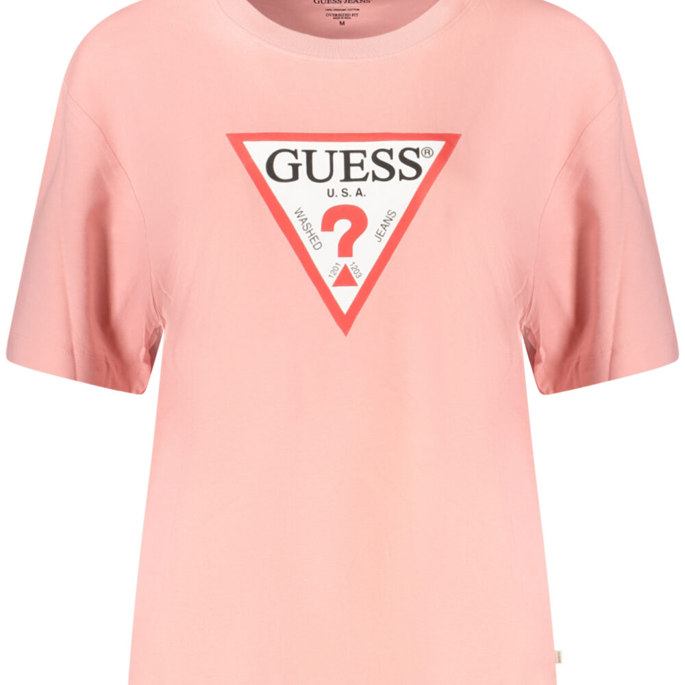 GUESS JEANS T-SHIRT MANICHE CORTE DONNA ROSA