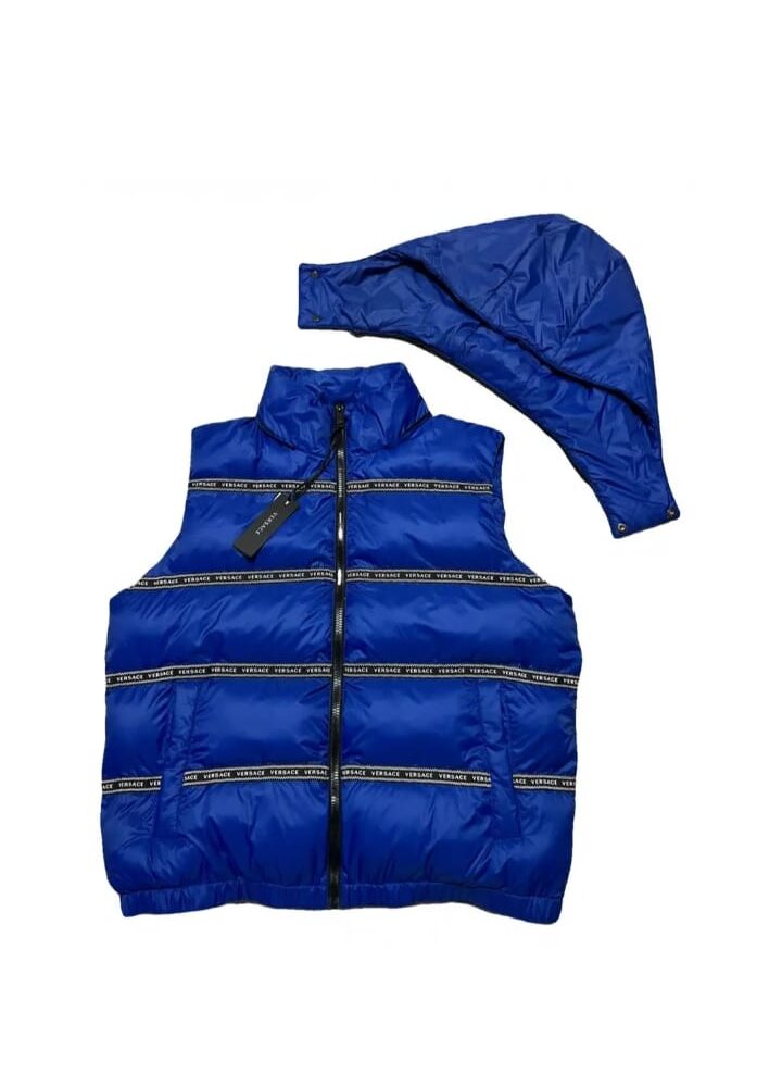 Elegant Black Logo Band Vest with Detachable Hood