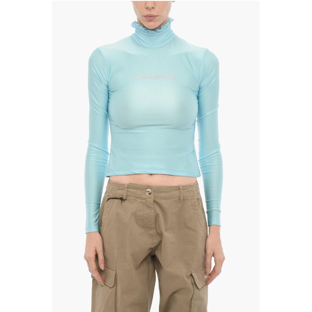 Turtleneck Top with Rhinestone Logo