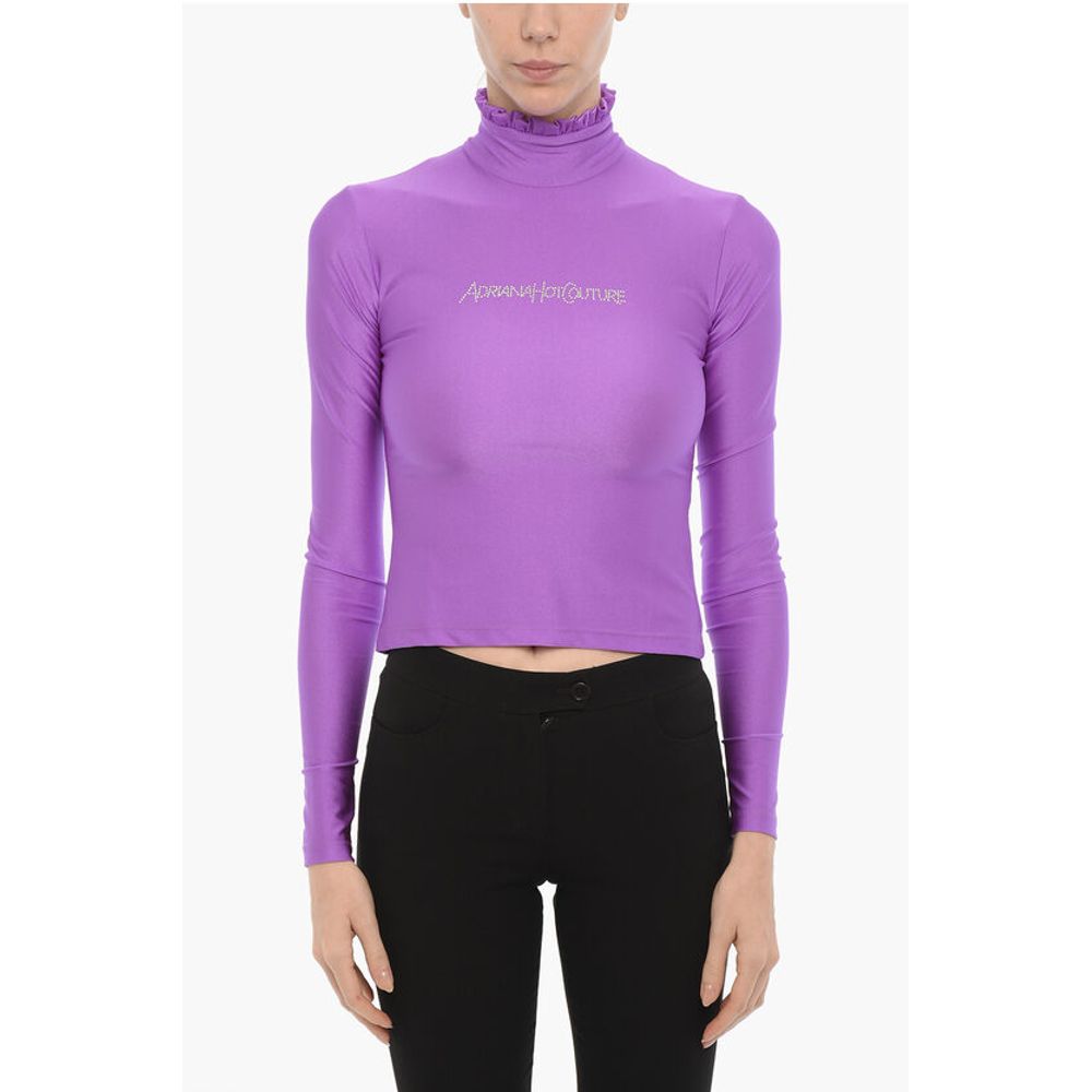 Turtleneck Top with Rhinestone Logo