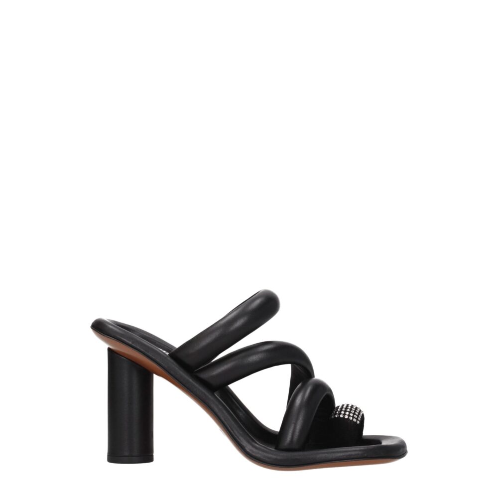 Black Leather Stiletto Heels Sandals