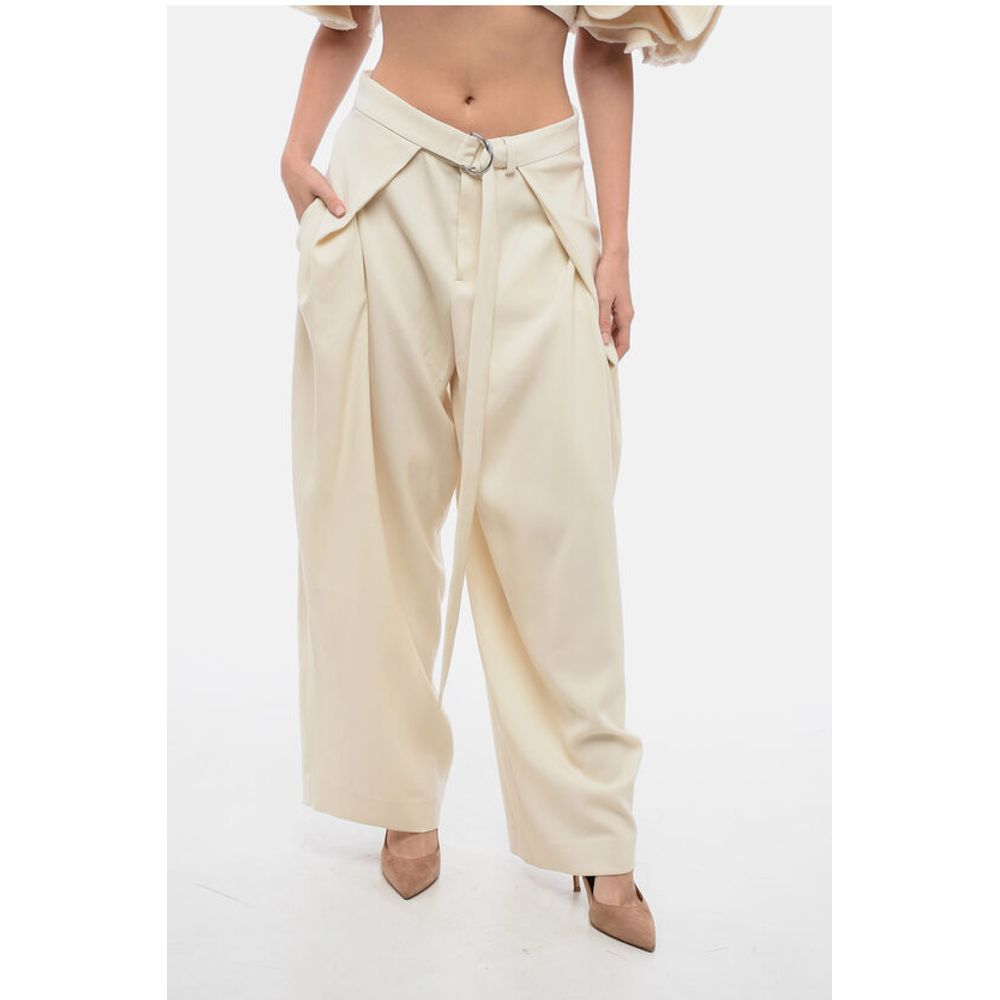 Wide-Leg Pants with Pleated Effect Belt