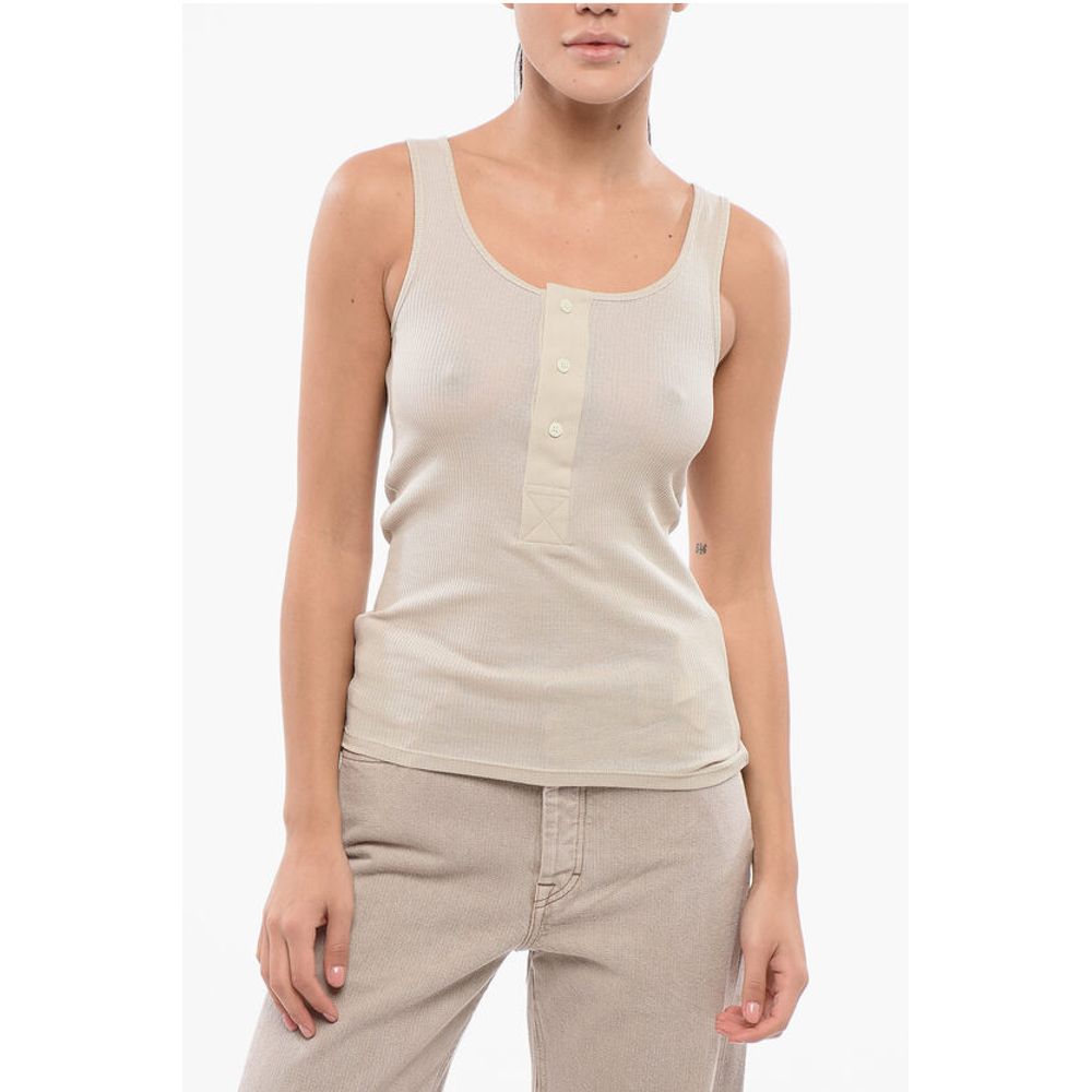 Ribbed Lightweight Cotton Tank Top with 3 Frontal Buttons