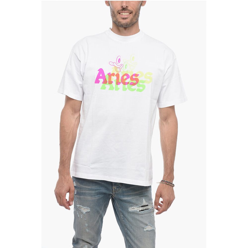 Crew-neck Cotton T-shirt with Logo Maxi