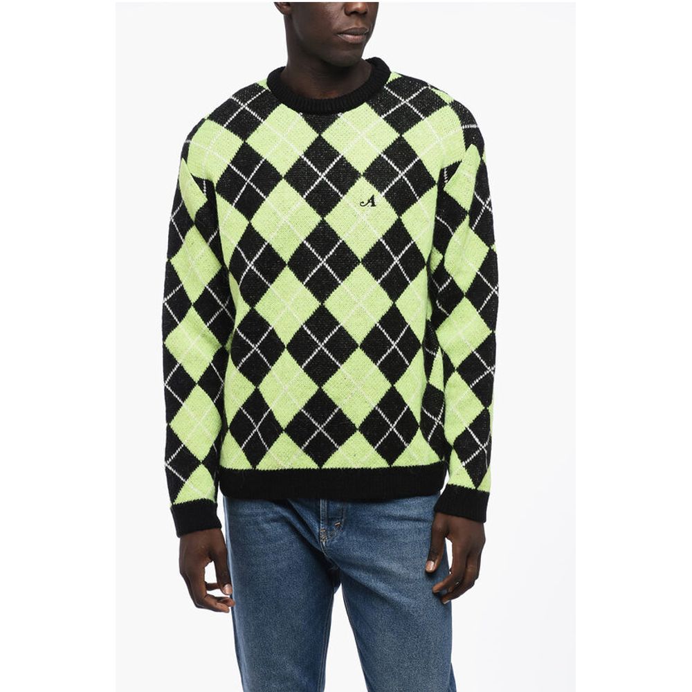 Argyl Motif Two-Tone Crew-neck Sweater