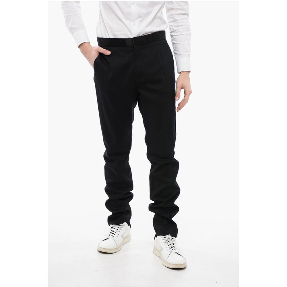 4-Pocketed Wool Blend Pants with Satin Details