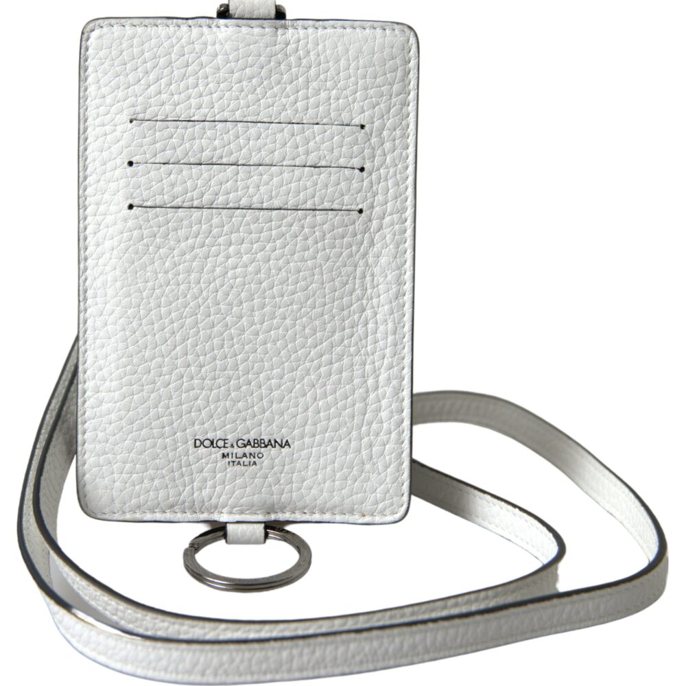 White Leather Lanyard Logo Card Holder Men Wallet