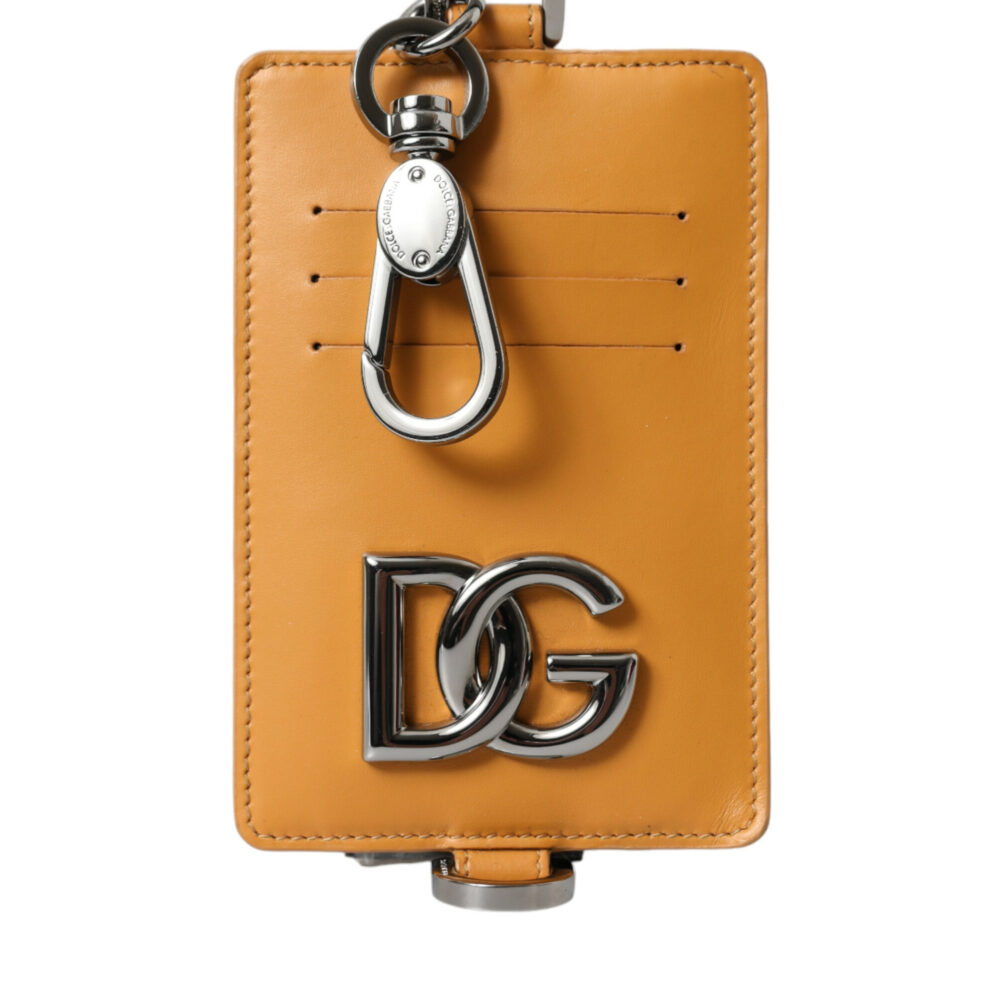 Orange Calf Leather Credit Card Holder Clip On Wallet