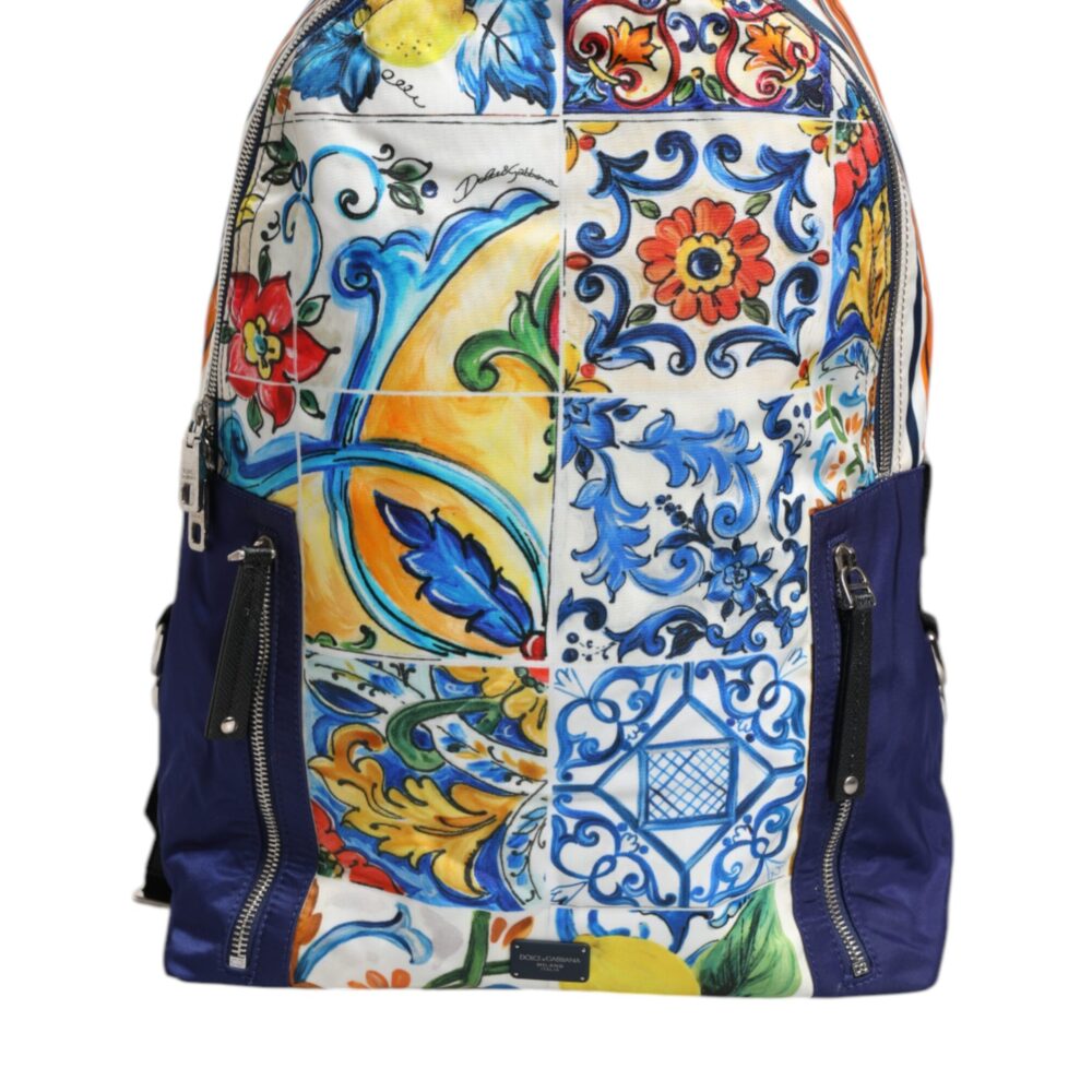 Multicolor Majolica Print Nylon School Backpack Bag
