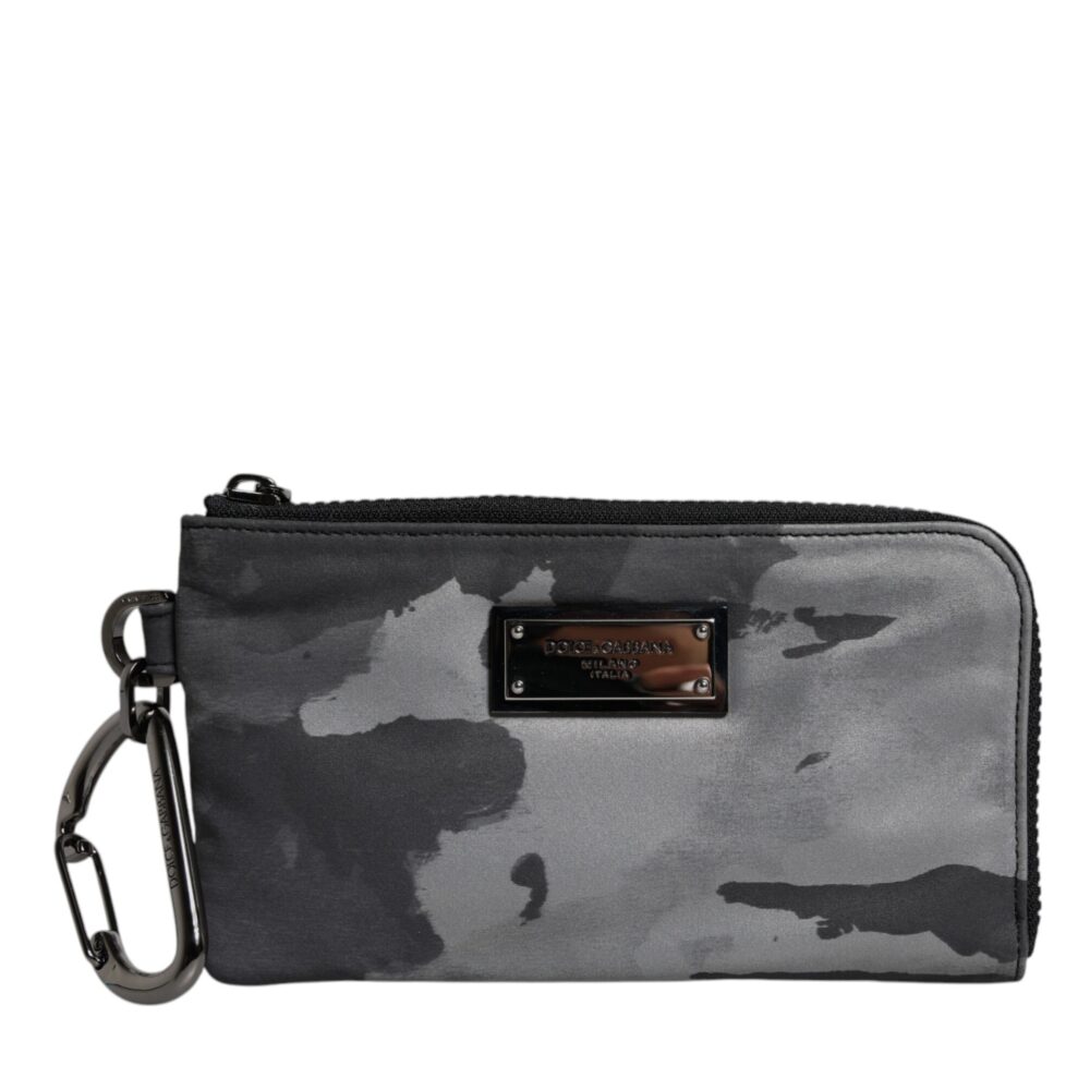 Black Gray Camouflage Logo Plaque Keyring Pouch Bag