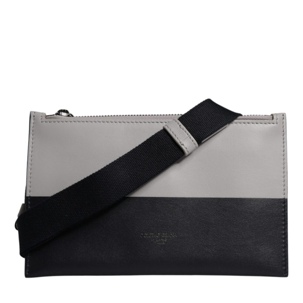 Black White Leather Logo Embossed Crossbody Bag