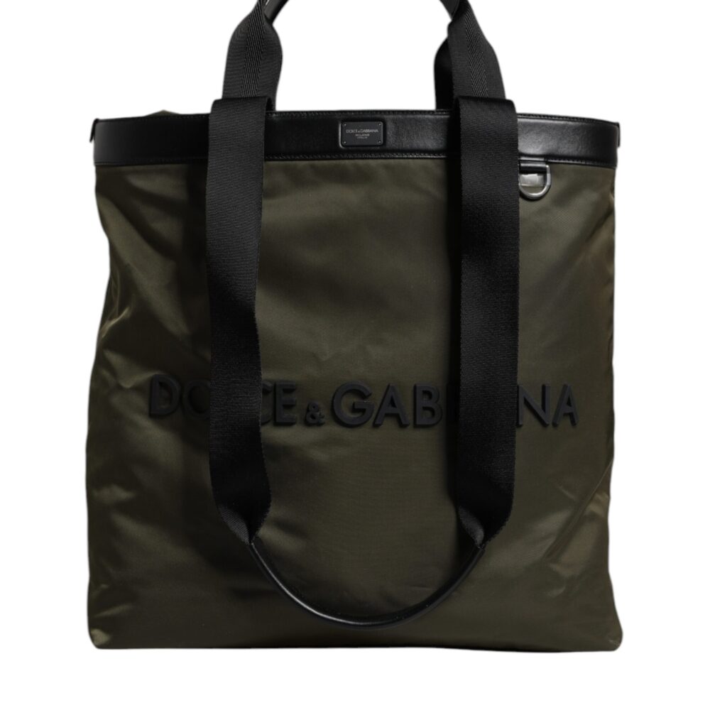 Military Green Nylon Shoulder Strap Tote Bag