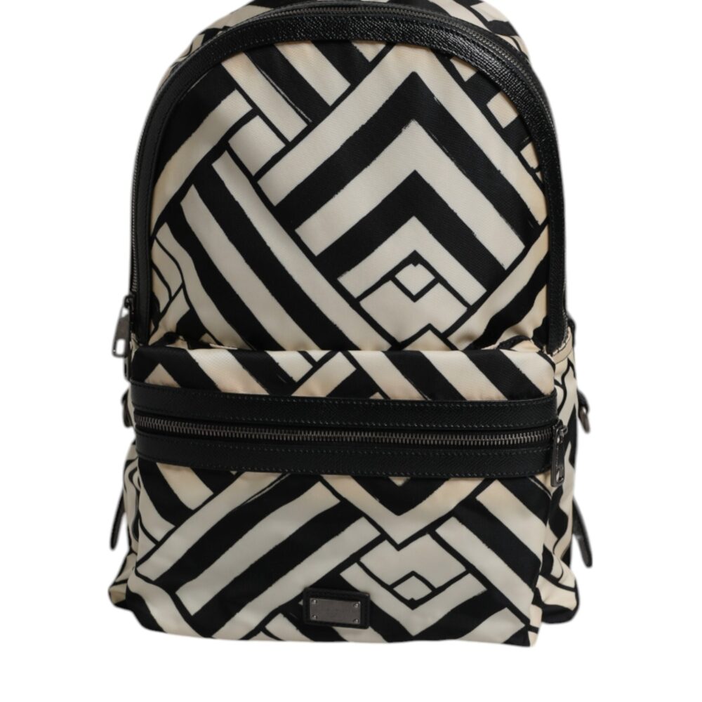 Black White Nylon Leather Travel Back Pack Bag