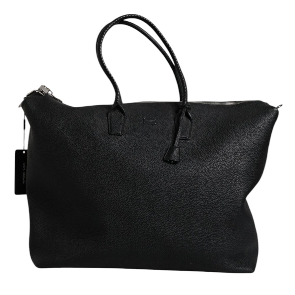 Black Calfskin Leather Hand Shoulder Duffle Bag