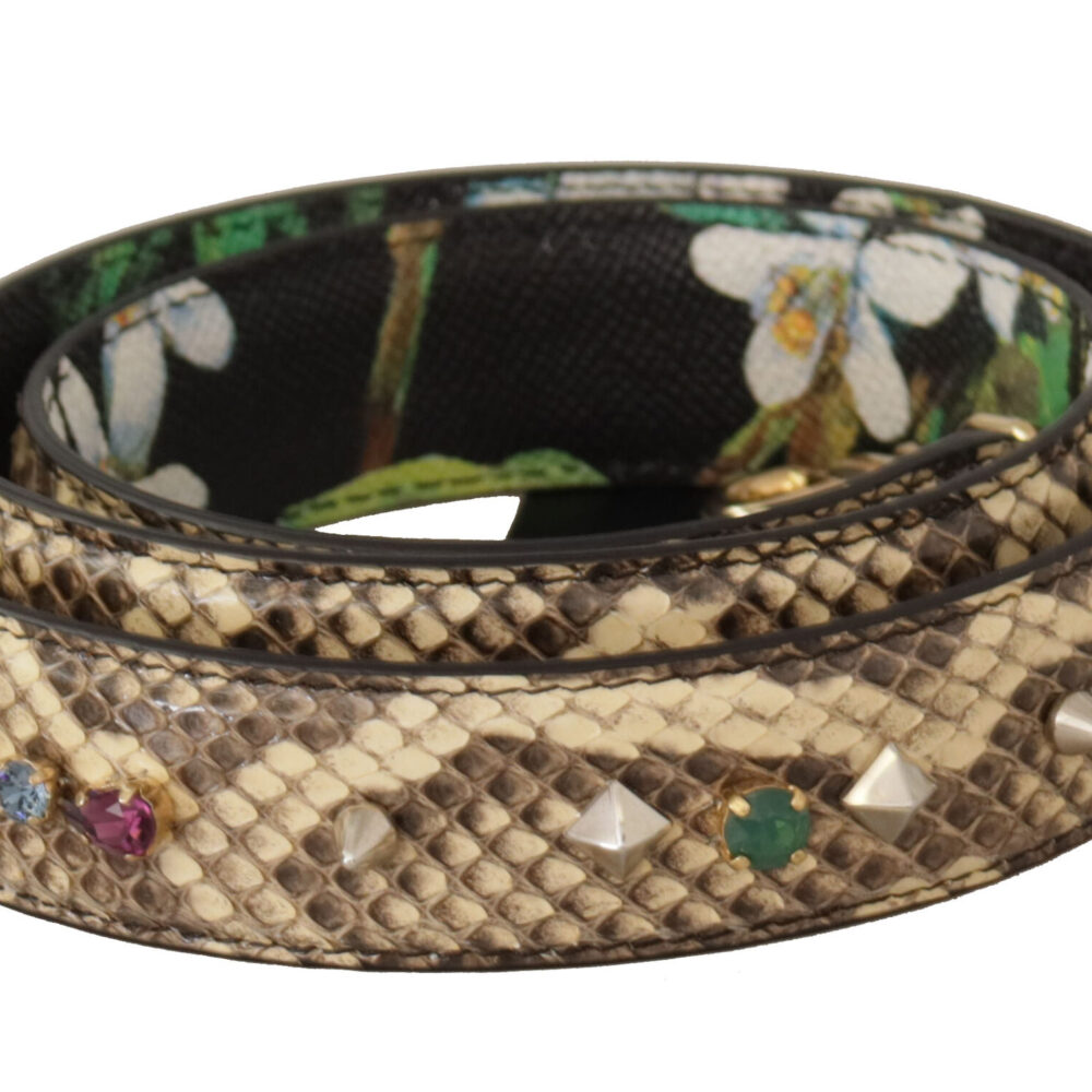 Elegant Beige Python Leather Shoulder Strap