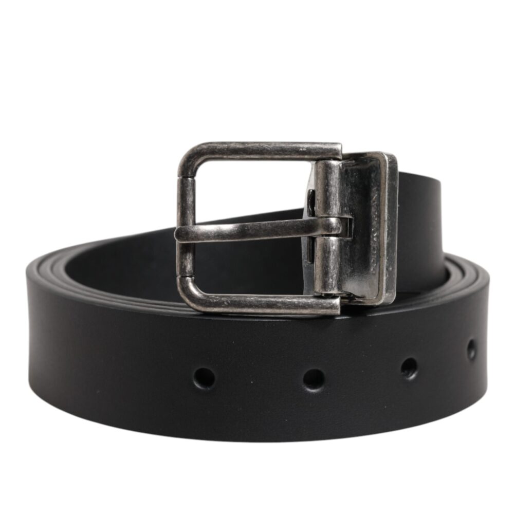 Black Classic Leather Metal Buckle Belt
