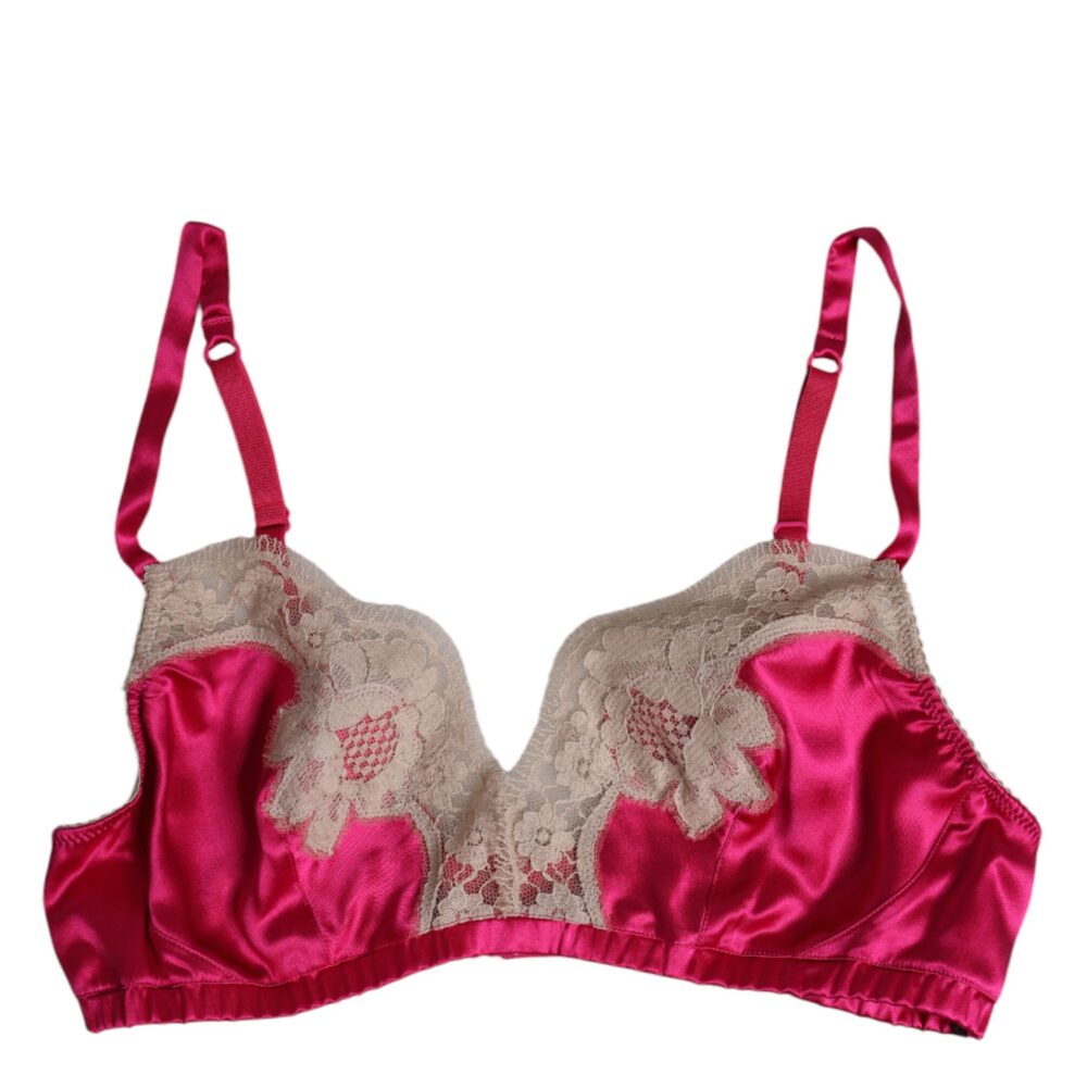 Magenta Floral Lace Silk Non Wire Bra Underwear