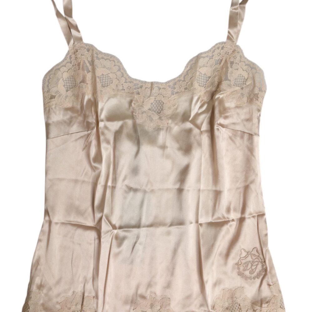 Beige Lace Silk Satin Tank Lingerie Underwear