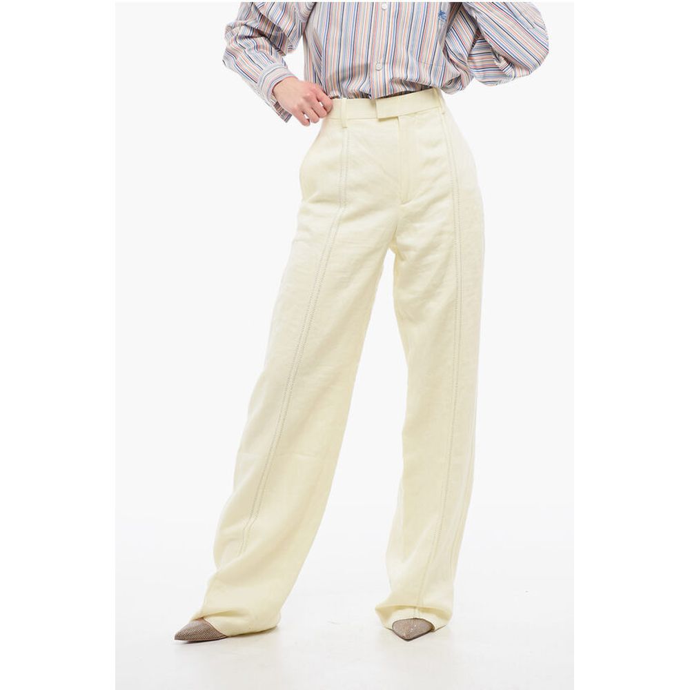 Pure Linen Pants with Embroidered Front Pince