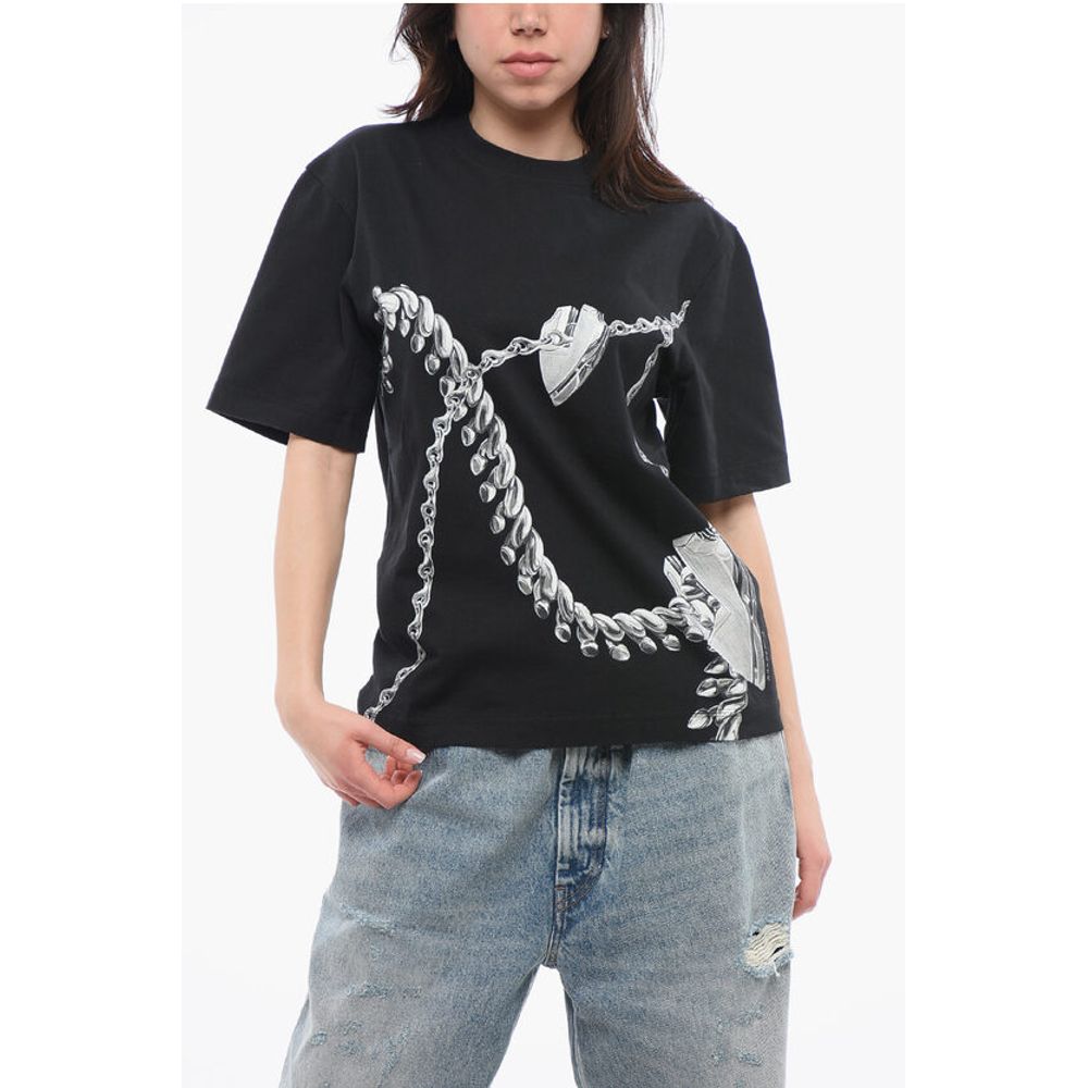 Crew Neck CHAINED Cotton T-Shirt with Print