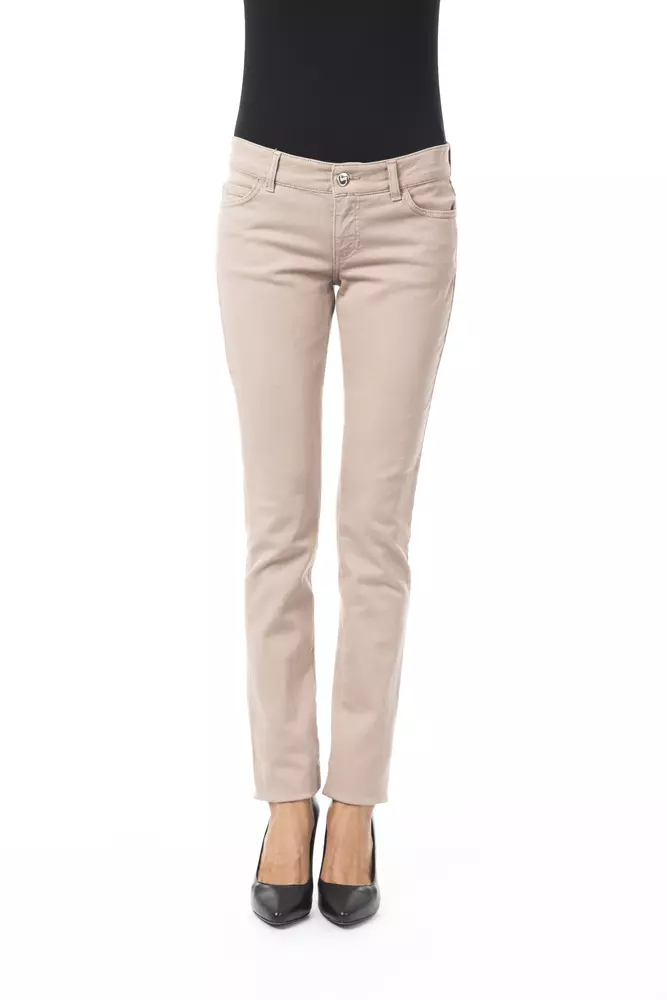 Beige Cotton Women Pants