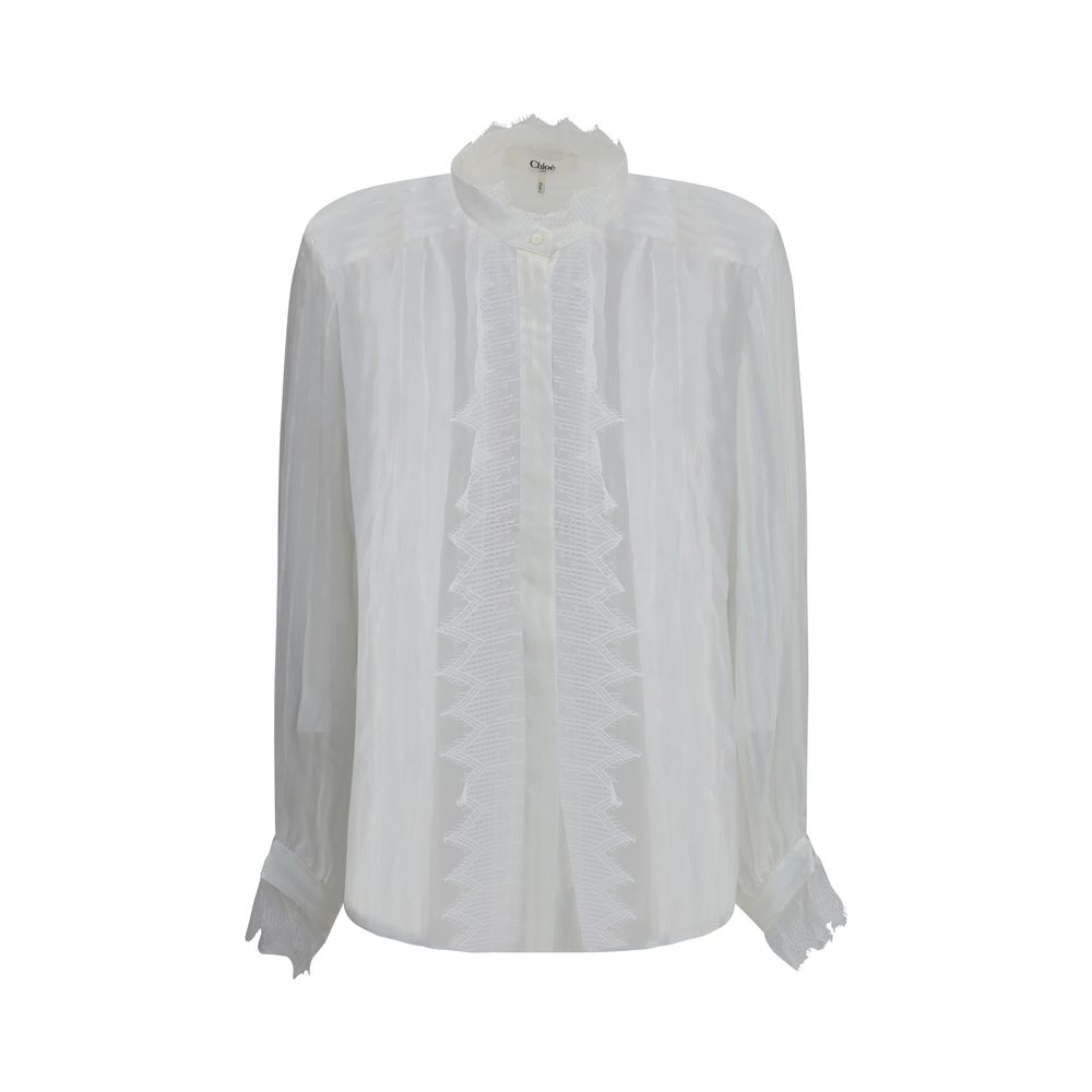 Ruffled silk muslin and lace Blouse