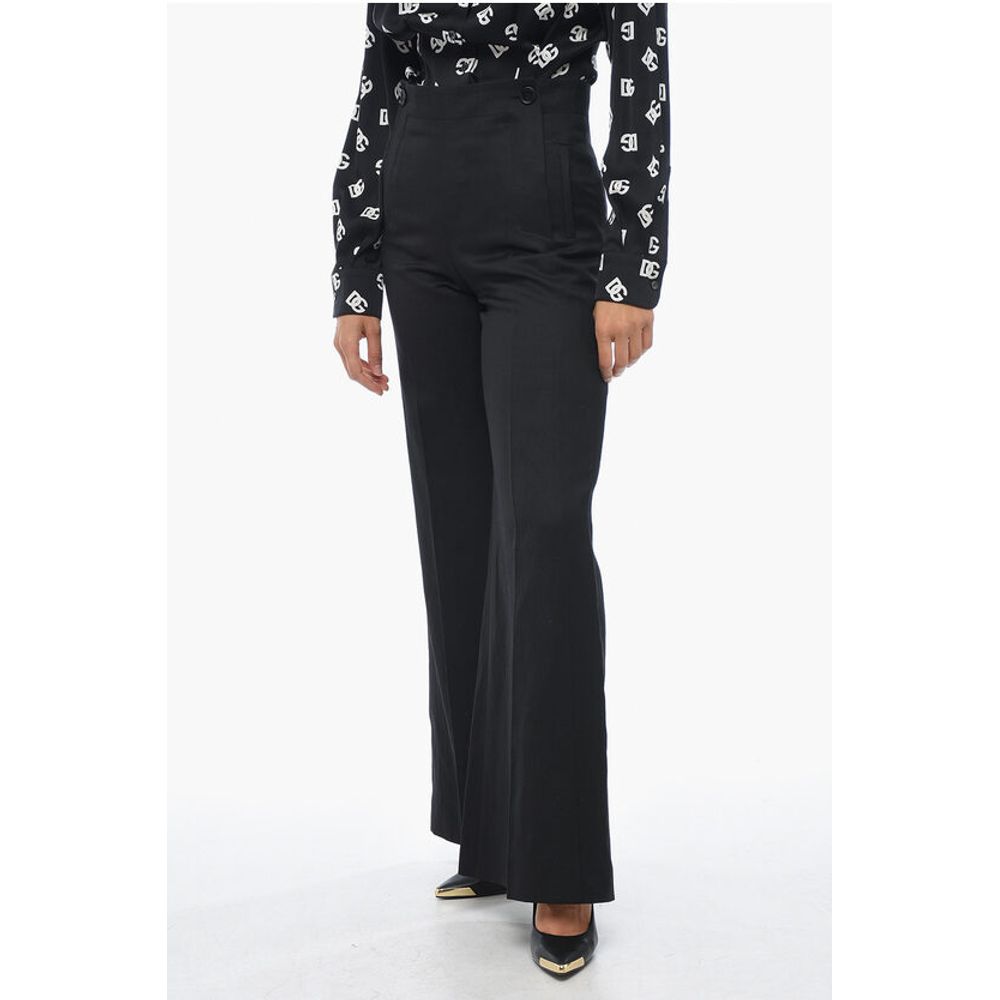 Flax Blend Palazzo Pants with Double Buttoning