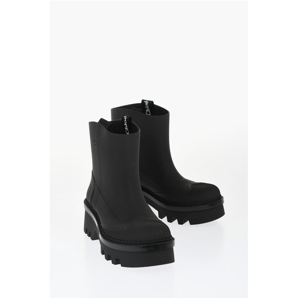 Rubber solid Color Ankle Boots with Heel 6cm