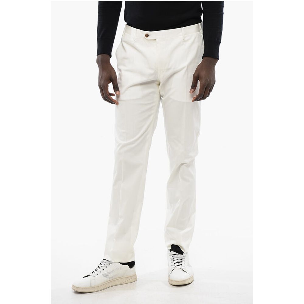 Solid Color Stretch Cotton Pants with Belt Loops