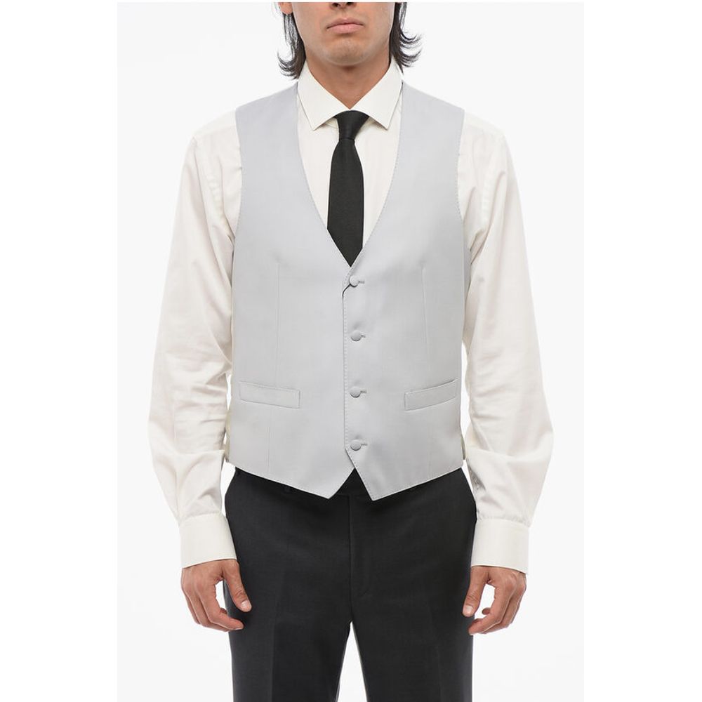 4 Buttons Wool Vest With Jet Pockets