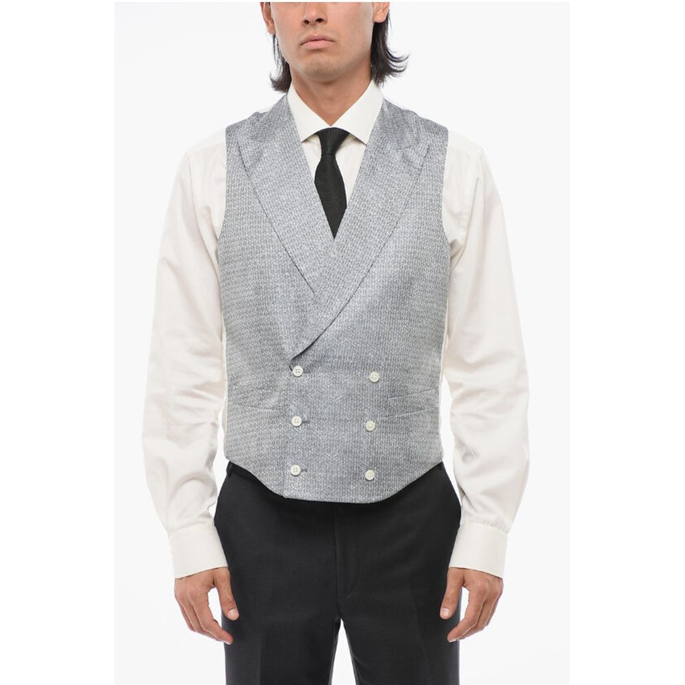 CODE Double Breasted Patterned Silk Blend Vest With Peak Lap