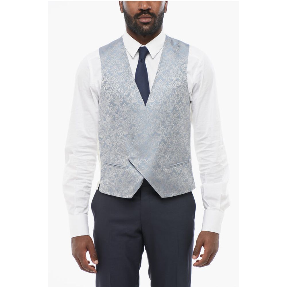 Embroidered Silk Double Breasted Vest With Jetted Pockets