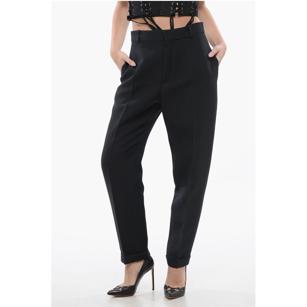 Wool Blend Cigarette Pants with Pleats