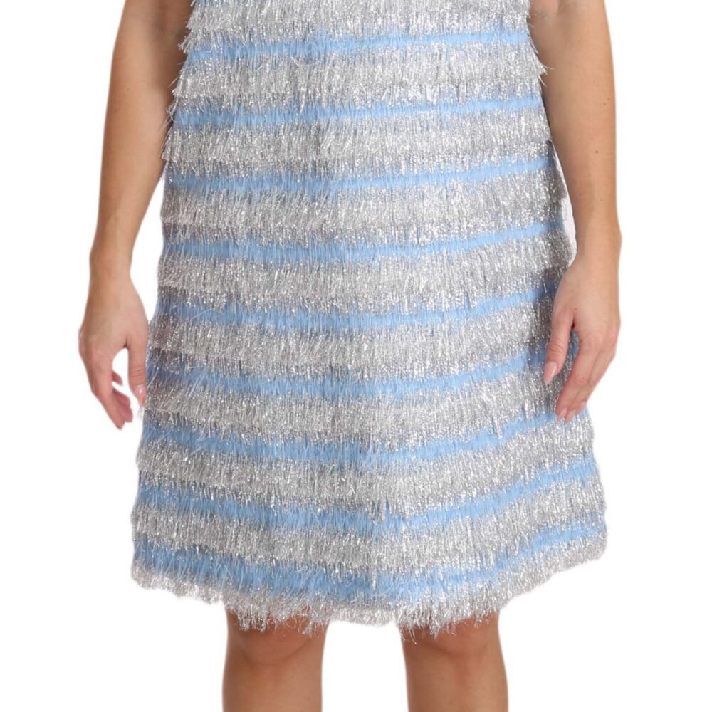 Elegant Light Blue Fringe Shift Dress