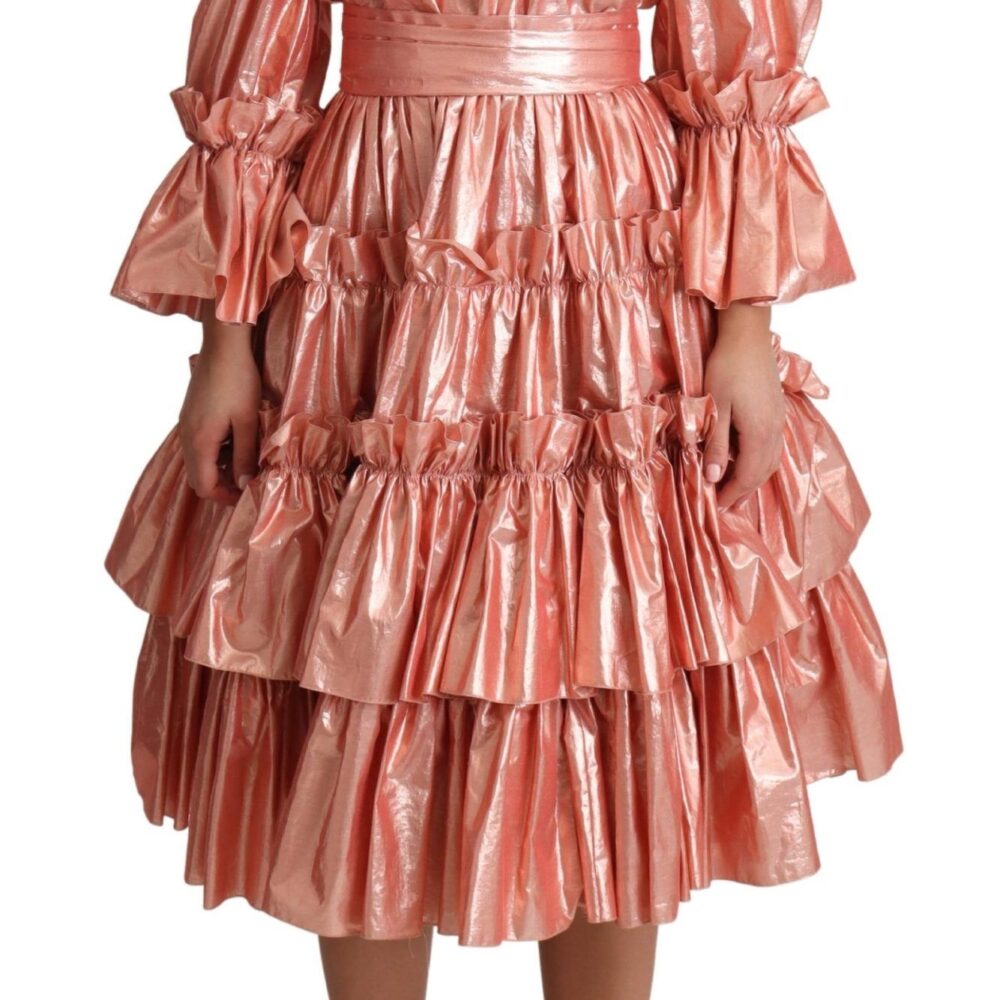 Pink Metallic Ruffled Gown Elegance