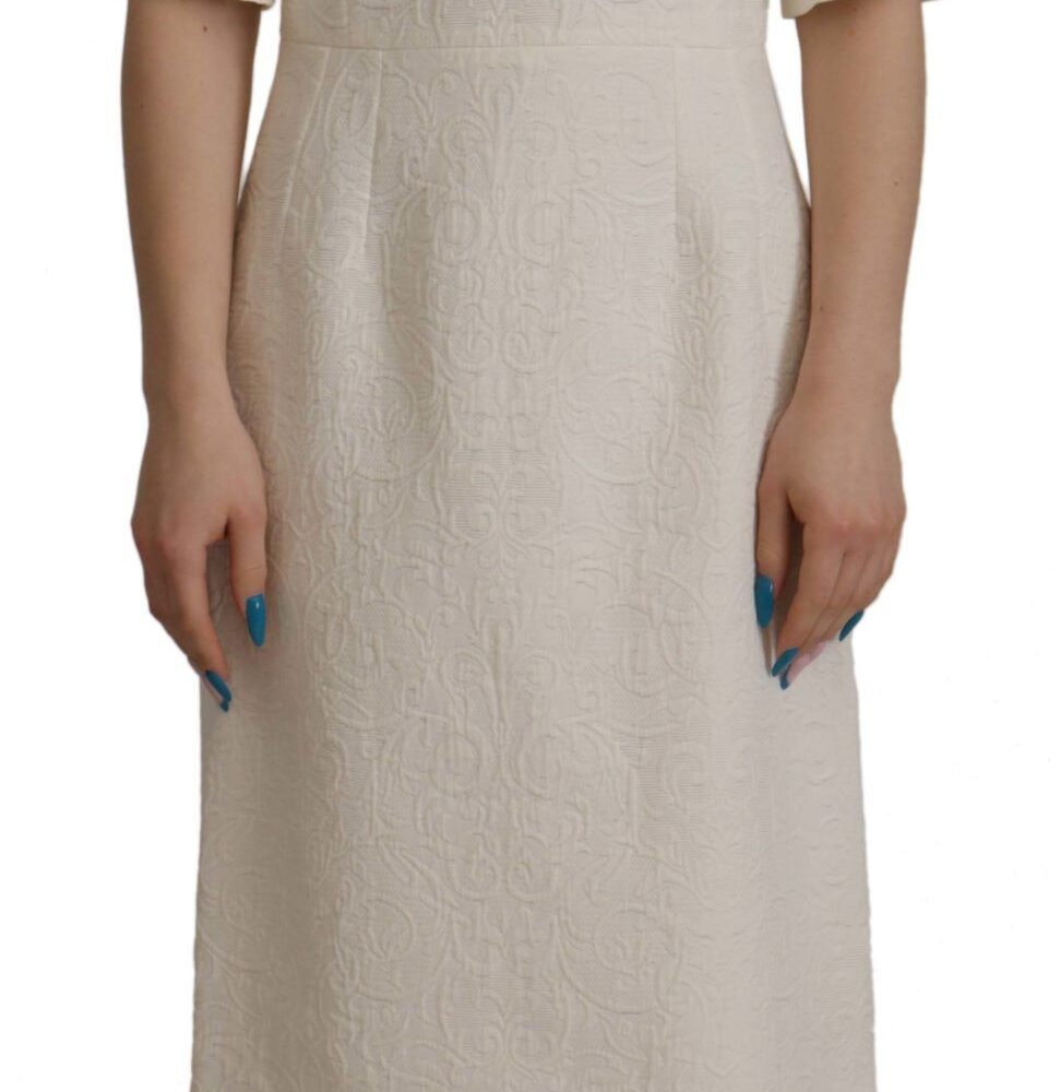 Exquisite Jacquard Midi Dress in White