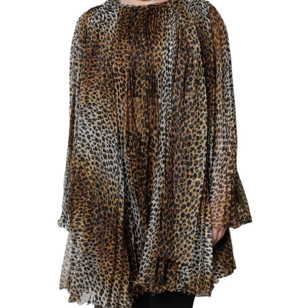 Brown Leopard Print Scarf Collared Chiffon Dress