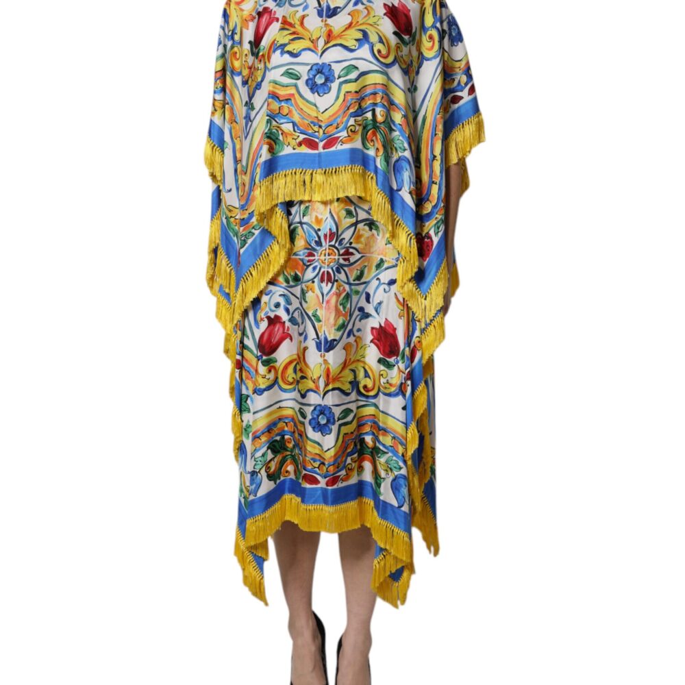 Multicolor Majolica Kaftan Short Sleeves Maxi Dress