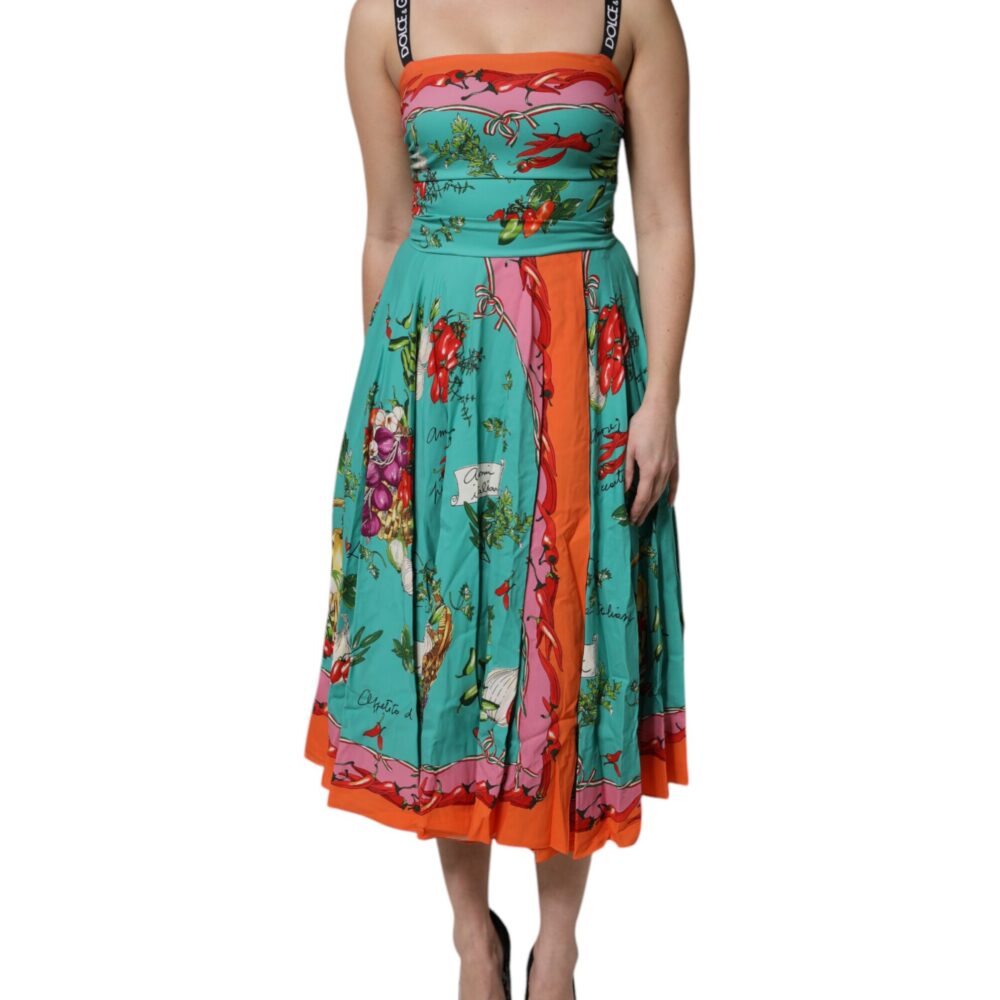Multicolor Printed Silk Sleeveless Midi Dress