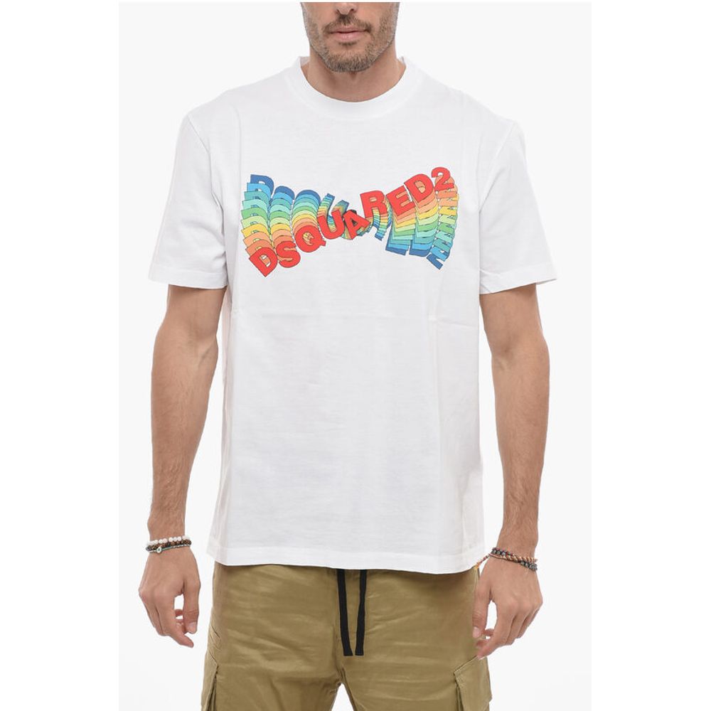 Printed Crewneck T-shirt with Multicolored Logo